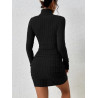Rochie Bodycon Neagră cu Guler Înalt și Detalii Fronsate