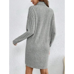 Rochie Bodycon Gri Deschis cu Guler Turtleneck, Mâneci Lungi pentru Femei
