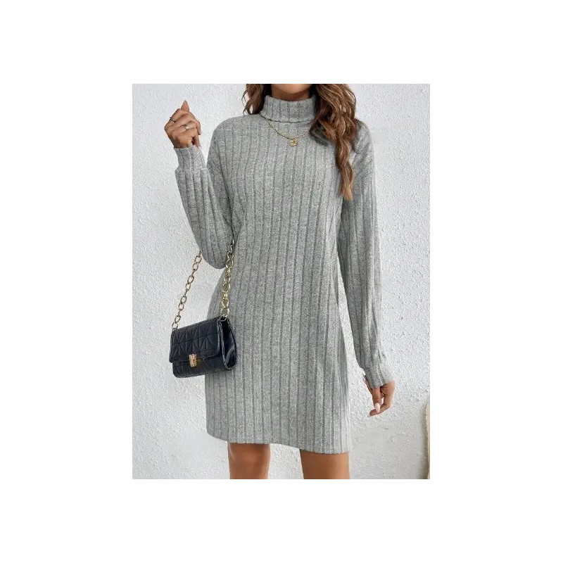 Rochie Bodycon Gri Deschis cu Guler Turtleneck, Mâneci Lungi pentru Femei