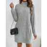 Rochie Bodycon Gri Deschis cu Guler Turtleneck, Mâneci Lungi pentru Femei