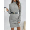 Rochie Bodycon Gri Deschis cu Guler Turtleneck, Mâneci Lungi pentru Femei