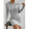 Rochie Bodycon Gri Deschis din Tricot Ribbed cu Glugă și Șnur