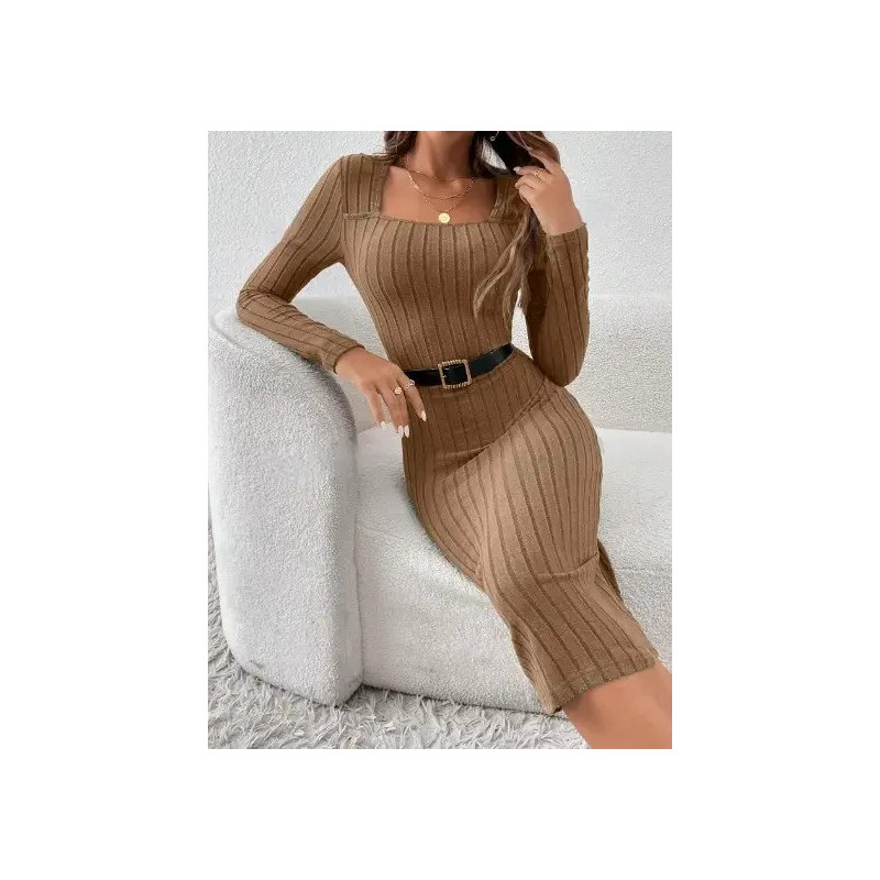 Rochie Bodycon Maro din Tricot Ribbed