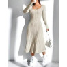 Rochie Ribbed cu Decolteu Pătrat și Mâneci Lungi