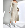 Rochie Ribbed cu Decolteu Pătrat și Mâneci Lungi