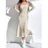 Rochie Ribbed cu Decolteu Pătrat și Mâneci Lungi