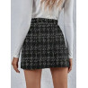 Fustă Mini Bodycon cu Talie Înaltă, Imprimeu Carouri Alb-Negru