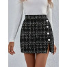 Fustă Mini Bodycon cu Talie Înaltă, Imprimeu Carouri Alb-Negru