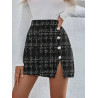 Fustă Mini Bodycon cu Talie Înaltă, Imprimeu Carouri Alb-Negru