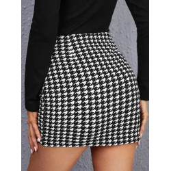 Fustă Elegantă cu Imprimeu Houndstooth pentru Femei