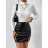 Fustă Mini Bodycon Neagră din PU cu Despicătură – Fustă din Piele Ecologică Elegantă