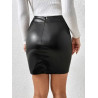 Fustă Mini Bodycon Neagră din PU cu Despicătură – Fustă din Piele Ecologică Elegantă