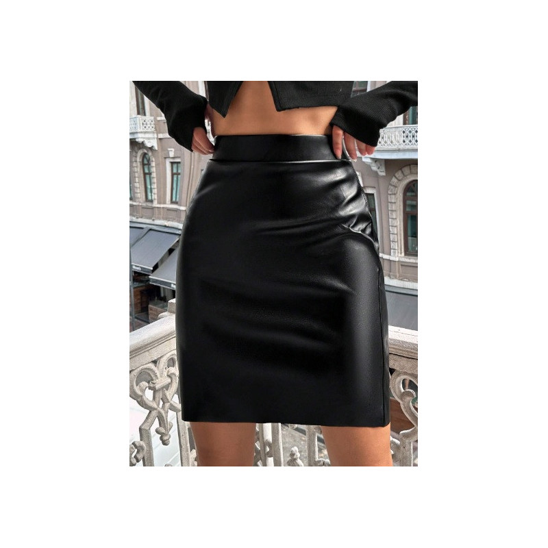 Fustă Neagră Bodycon cu Talie Înaltă