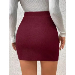 Fustă Bodycon cu Talie Înaltă și Margine Tip Tulipă – Fustă Roșie cu Textură și Crepuri