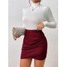 Fustă Bodycon cu Talie Înaltă și Margine Tip Tulipă – Fustă Roșie cu Textură și Crepuri