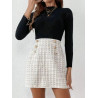 Fustă din Tweed cu Carouri și Nasturi Decorativi