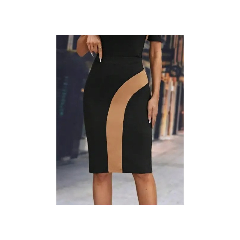 Fustă Creion cu Panele Contrastante – Eleganță Clasică și Modernă