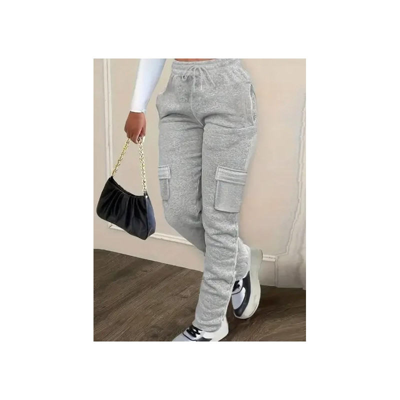 Pantaloni de Trening Gri pentru Femei cu Buzunare Laterale