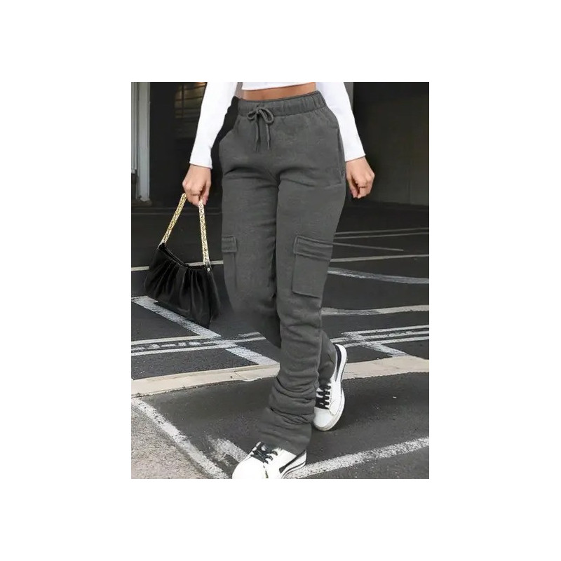 Pantaloni de Sport cu Șnur, Buzunare cu Clapetă și Dungi Laterale