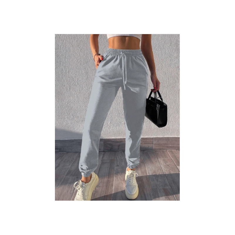 Pantaloni de Trening Gri cu Șnur Reglabil și Buzunare Laterale