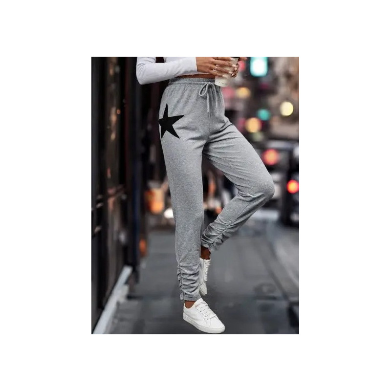Pantaloni de Trening pentru Femei cu Imprimeu Stele, Talie Reglabilă și Tiv Plisat