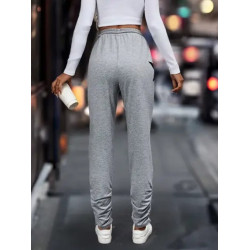 Pantaloni de Trening pentru Femei cu Imprimeu Stele, Talie Reglabilă și Tiv Plisat