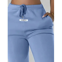 Pantaloni de Trening Casuali Albastri cu Șnur pentru Femei