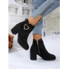 Cizme pentru femei până la gambă, cu toc gros, cataramă laterală și fermoar