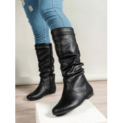 Cizme Minimaliste Femei, Slip-On, Stil Slouchy, Din Piele Artificială, Negre