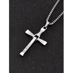 Colier Pentru Bărbați Cu Pandantiv Cruce Încrustat Cu Pietre, Modern Și Elegant