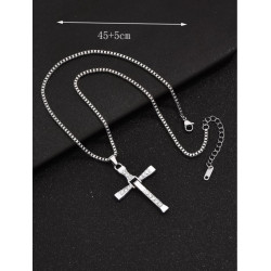 Colier Pentru Bărbați Cu Pandantiv Cruce Încrustat Cu Pietre, Modern Și Elegant