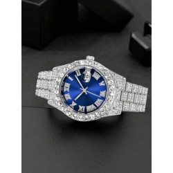 Ceas bărbătesc quartz cu afișaj dată și decor cu pietricele strălucitoare