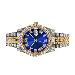 Ceas bărbătesc minimalist de afaceri, cadran rotund cu numerale romane și pietricele complete, brățară din oțel, mecanism quartz