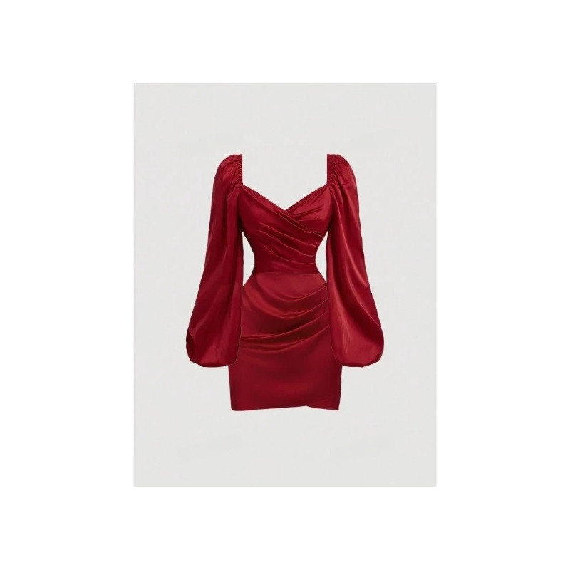 Mini Rochie Roșie cu Papion și Mâneci Lantern – Eleganță și Feminitate