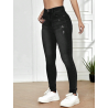 Blugi Skinny cu Talie Înaltă și Zone Rupte, Negri, pentru Femei