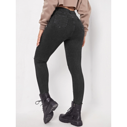 Blugi Skinny cu Talie Înaltă și Detalii Rupte Cottnline pentru Femei