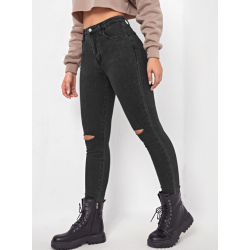 Blugi Skinny cu Talie Înaltă și Detalii Rupte Cottnline pentru Femei