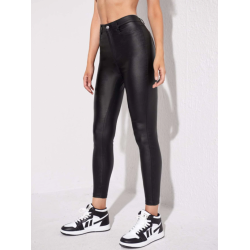 Blugi Skinny cu Aspect de Piele și Buzunare Înclinate pentru Femei