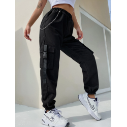 Pantaloni Cargo Negri cu Lanț