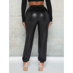 Pantaloni din Piele Ecologică cu Șiret la Talie pentru Feme