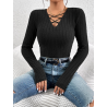 Bluza Tricotată Essnce cu Închidere cu Șireturi în Față și Dantelă - Eleganță și Rafinament