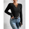 Bluza Tricotată Essnce cu Închidere cu Șireturi în Față și Dantelă - Eleganță și Rafinament