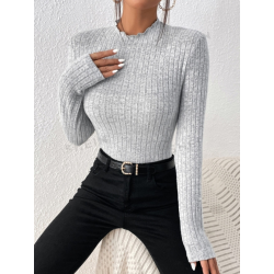 Bluză Frenchy cu Guler Mock Neck și Textură Tricotată cu Model - Eleganță și Stil pentru Femei