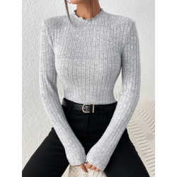 Bluză Frenchy cu Guler Mock Neck și Textură Tricotată cu Model - Eleganță și Stil pentru Femei