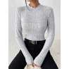 Bluză Frenchy cu Guler Mock Neck și Textură Tricotată cu Model - Eleganță și Stil pentru Femei