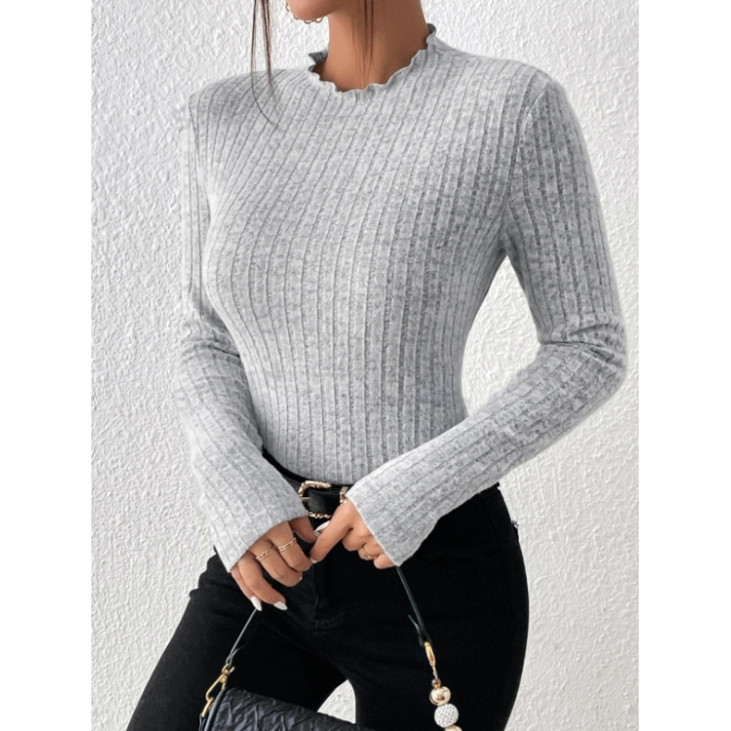 Bluză Frenchy cu Guler Mock Neck și Textură Tricotată cu Model - Eleganță și Stil pentru Femei