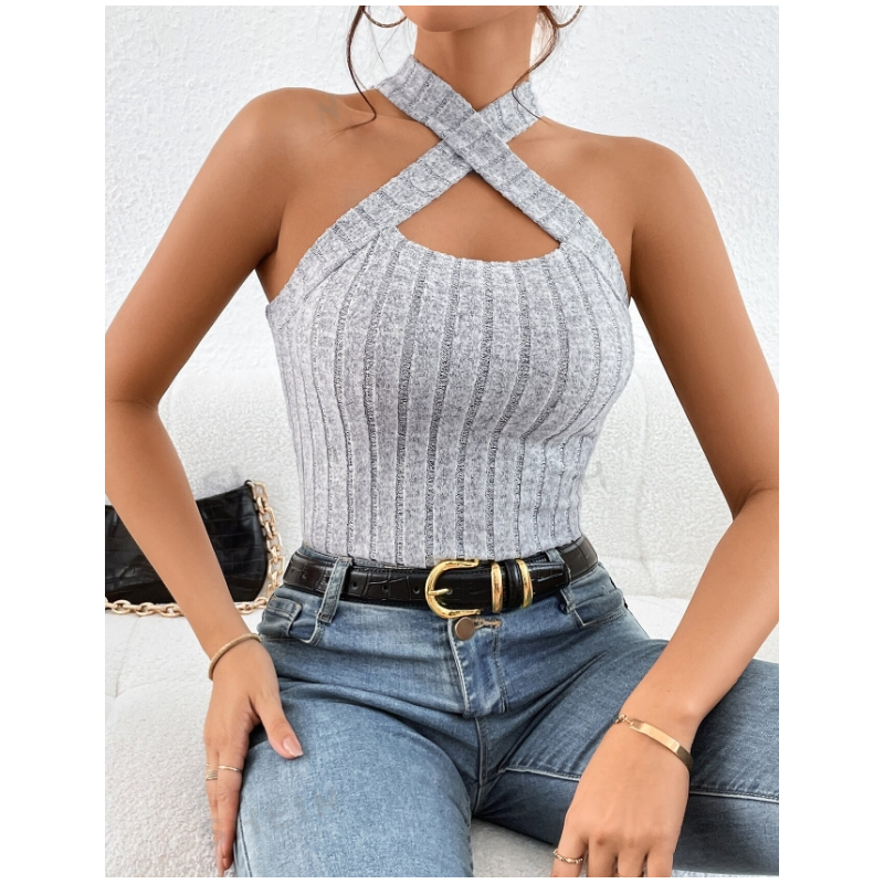 Maieu Essnce Slim-Fit Tricotat cu Găuri și Bretele Încrucișate în Spate Pentru Femei