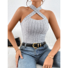 Maieu Essnce Slim-Fit Tricotat cu Găuri și Bretele Încrucișate în Spate Pentru Femei
