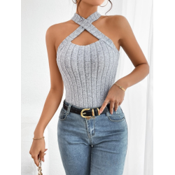 Maieu Essnce Slim-Fit Tricotat cu Găuri și Bretele Încrucișate în Spate Pentru Femei
