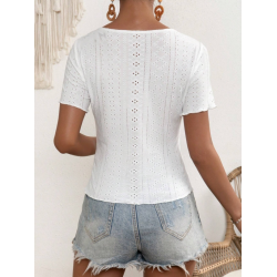 Bluză LUNE cu Broderie Eyelet și Nod în Față pentru Femei